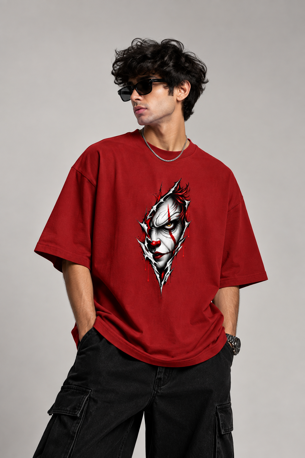 Horror Clown Graphic Oversized T-Shirt – Dark Streetwear Tee
