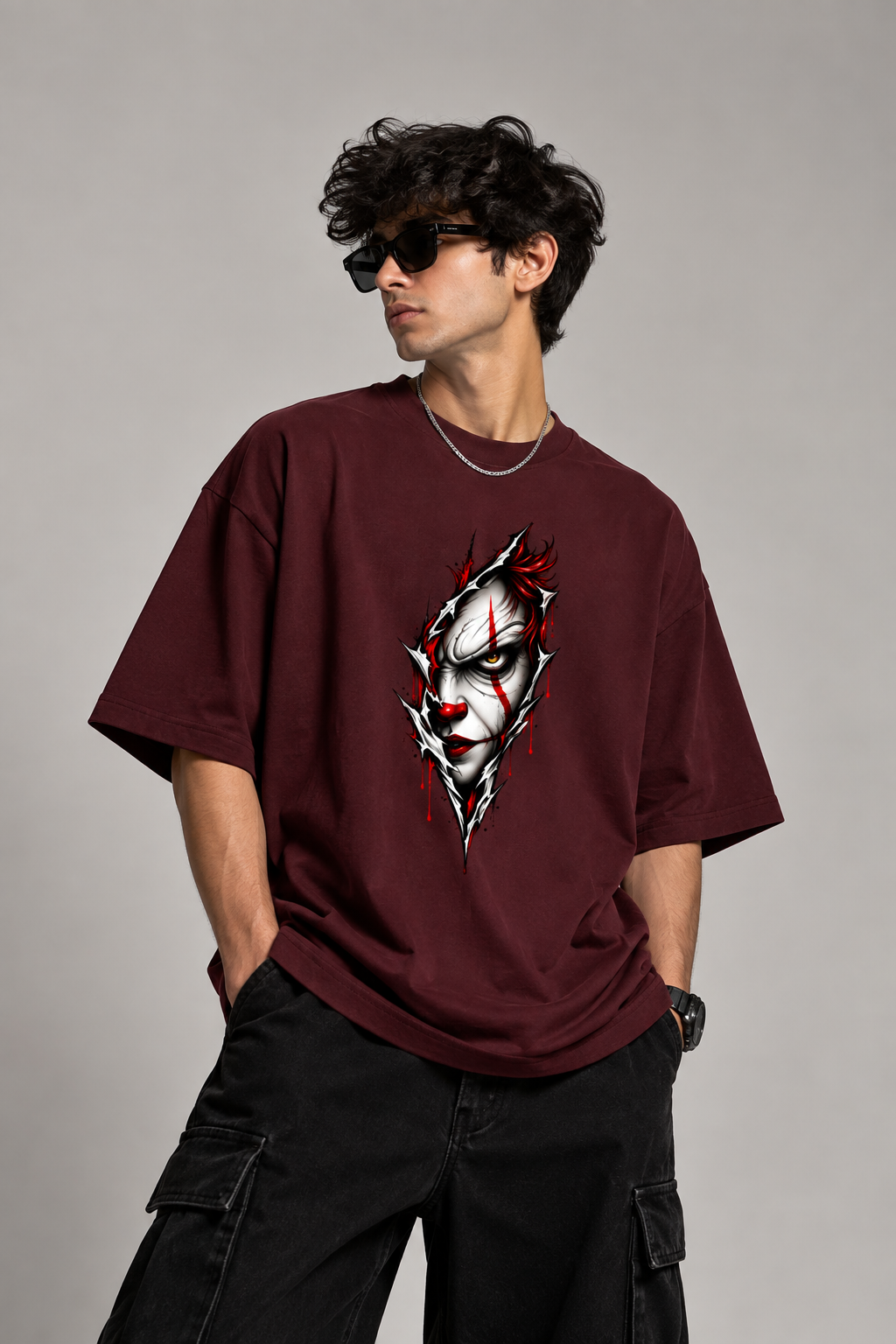 Horror Clown Graphic Oversized T-Shirt – Dark Streetwear Tee