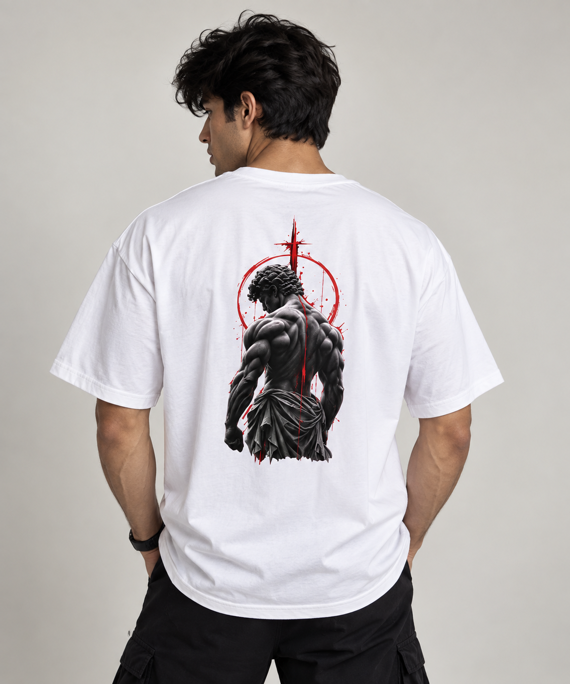 Darebite Discipline Builds Freedom white unisex T-shirt back view model
