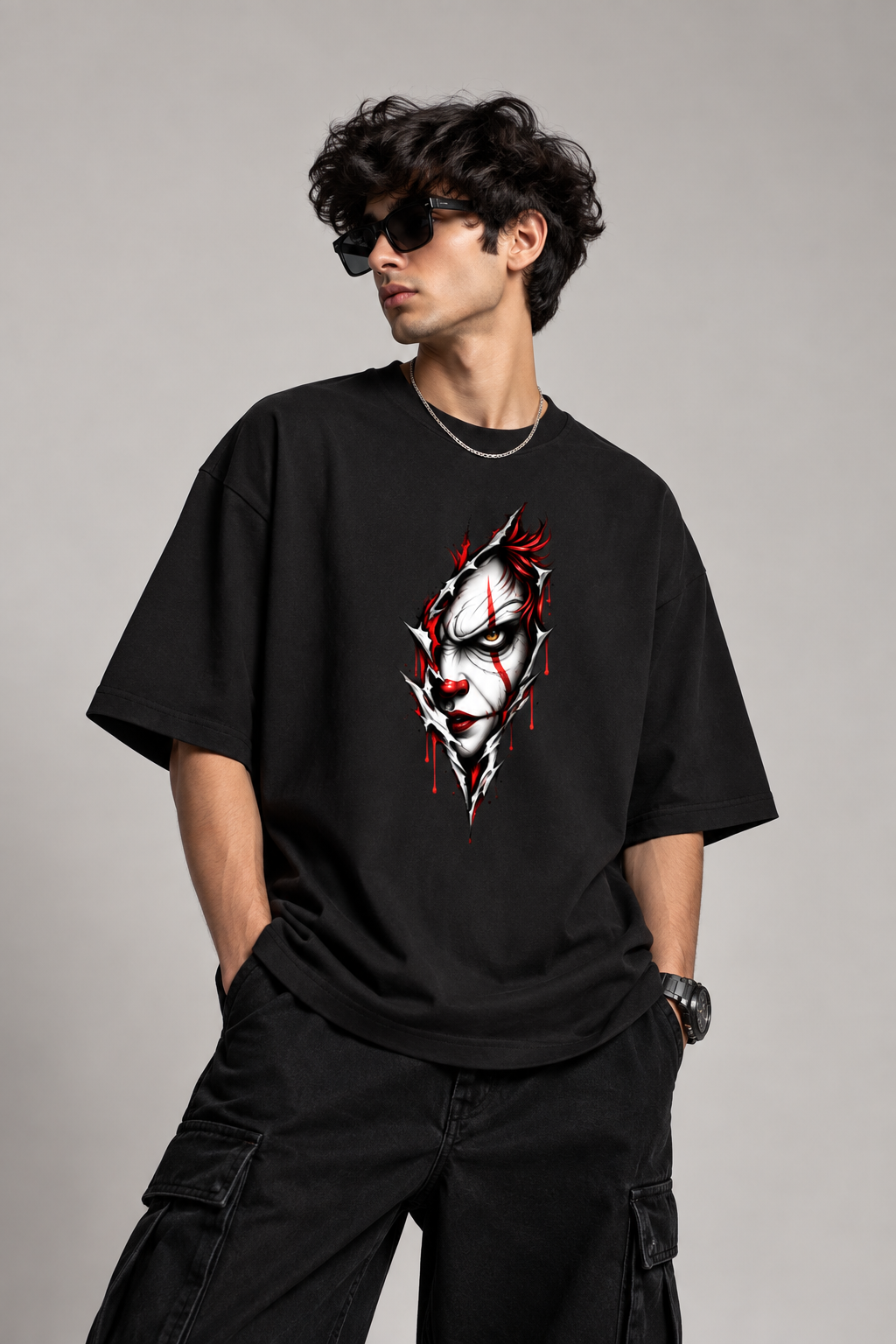 Horror Clown Graphic Oversized T-Shirt – Dark Streetwear Tee