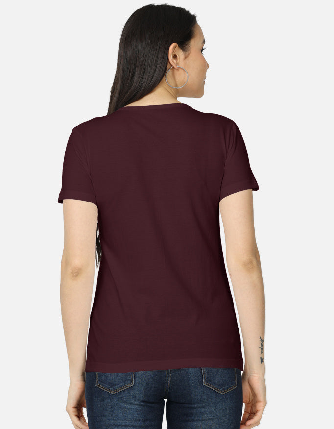 Darebite maroon women's T-shirt with colorful Choose Kindness floral graphic print back