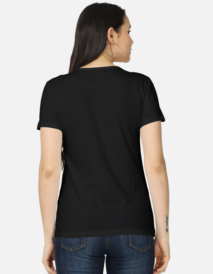 Darebite black women's T-shirt with colorful Choose Kindness floral graphic print back