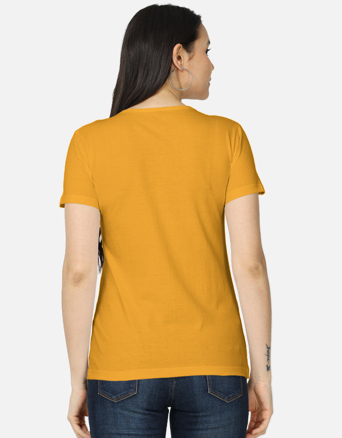 Darebite yellow women's T-shirt with colorful Choose Kindness floral graphic print back