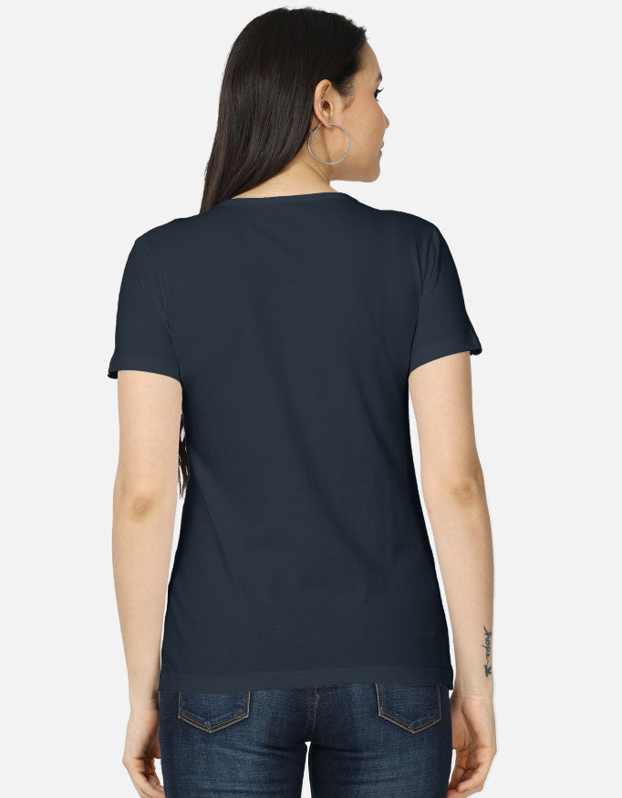 Darebite navy blue women's T-shirt with colorful Choose Kindness floral graphic print back