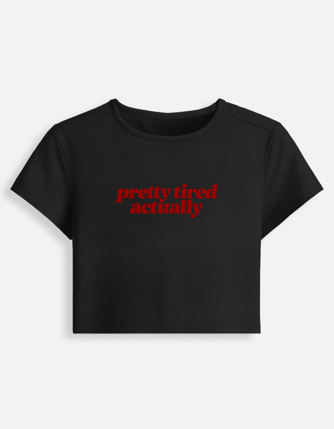 Black t-shirt with text on a white background