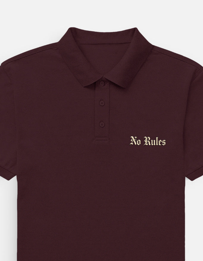 Brown polo shirt with a colorful logo on a white background