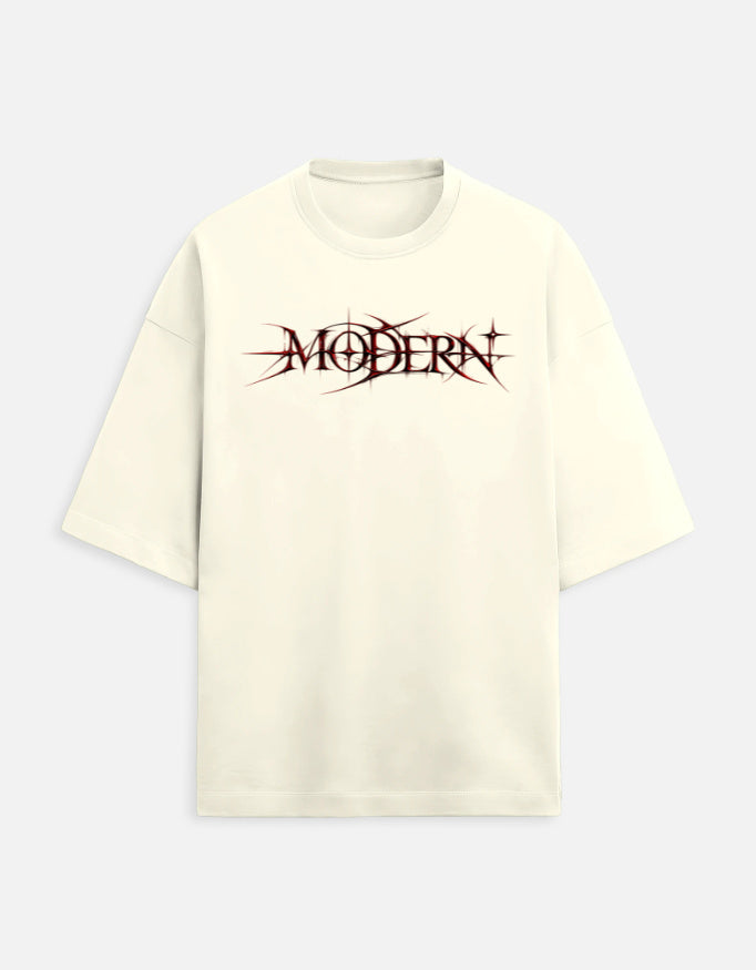 Cream oversized MODERN graphic T-shirt front view