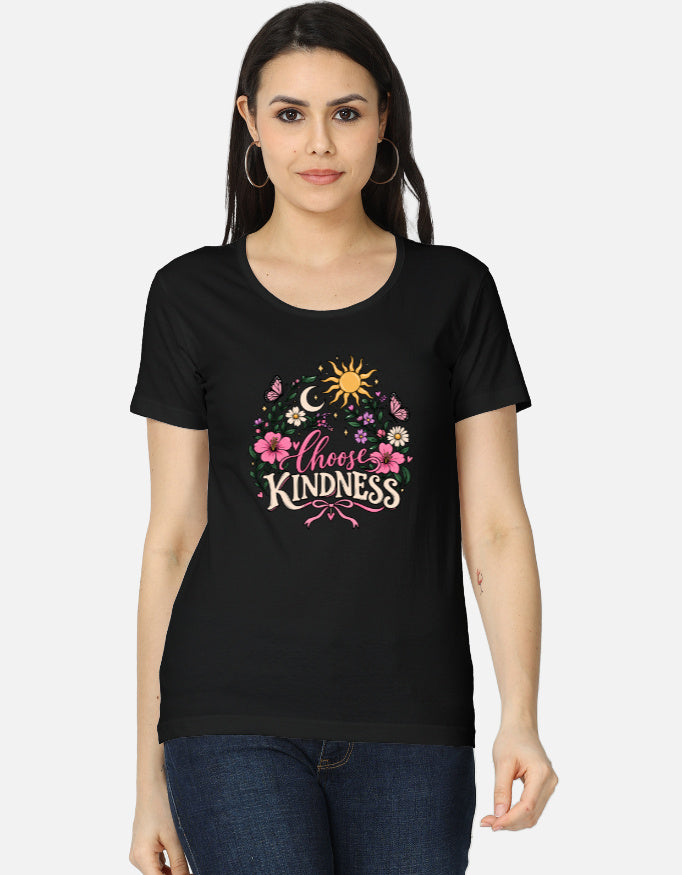 Darebite Blackwomen's T-shirt with colorful Choose Kindness floral graphic print
