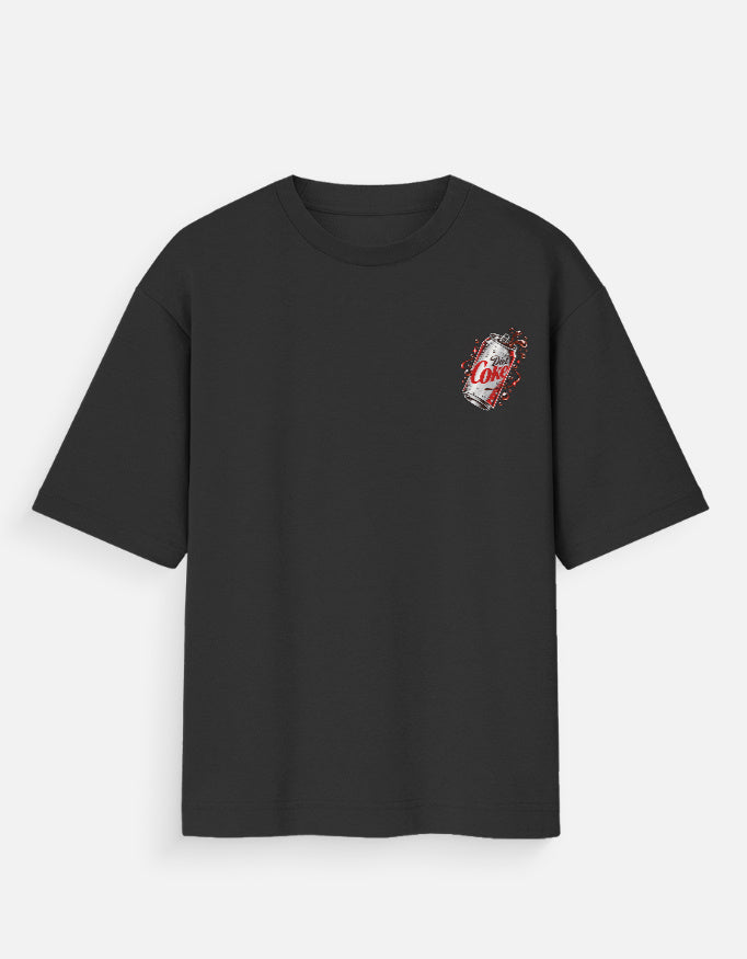 Black oversized t-shirt with minimal Diet Coke graphic on front