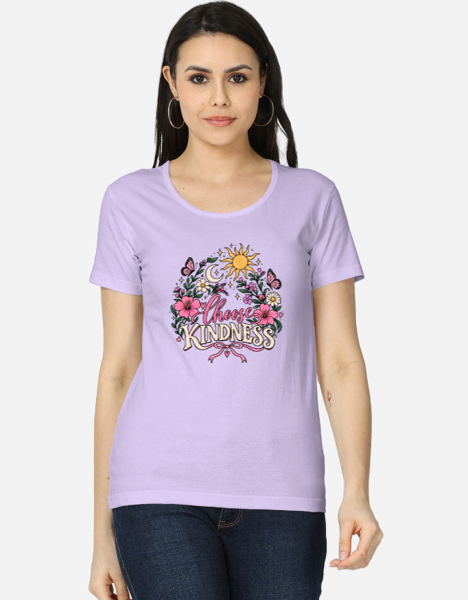 Darebite purple women's T-shirt with colorful Choose Kindness floral graphic print