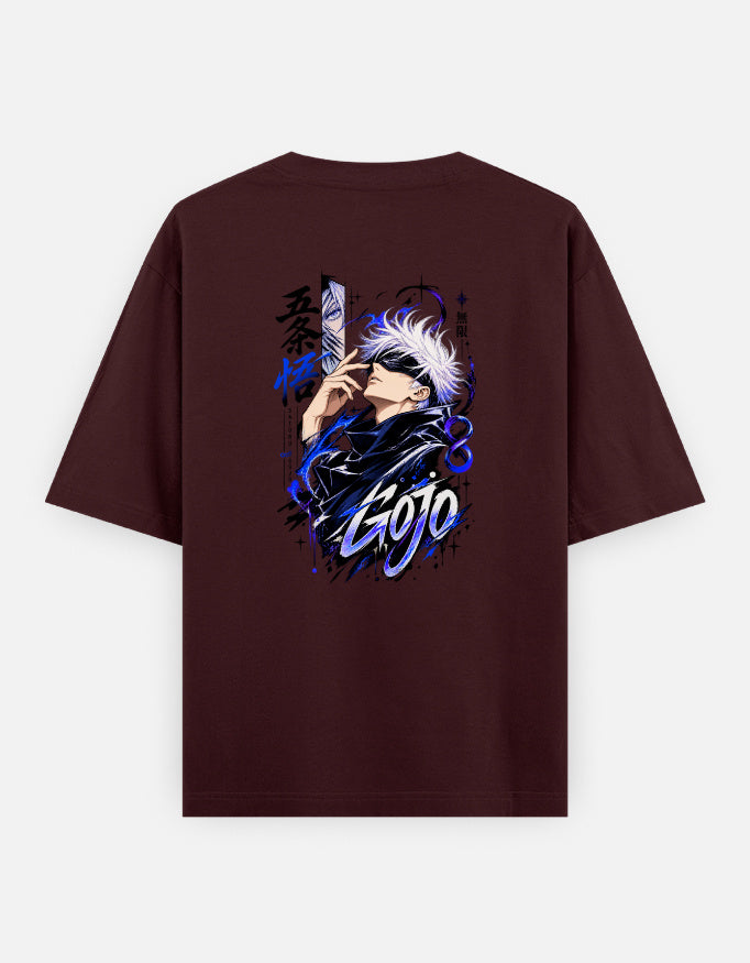 Gojo maroon front anime tshirt oversized