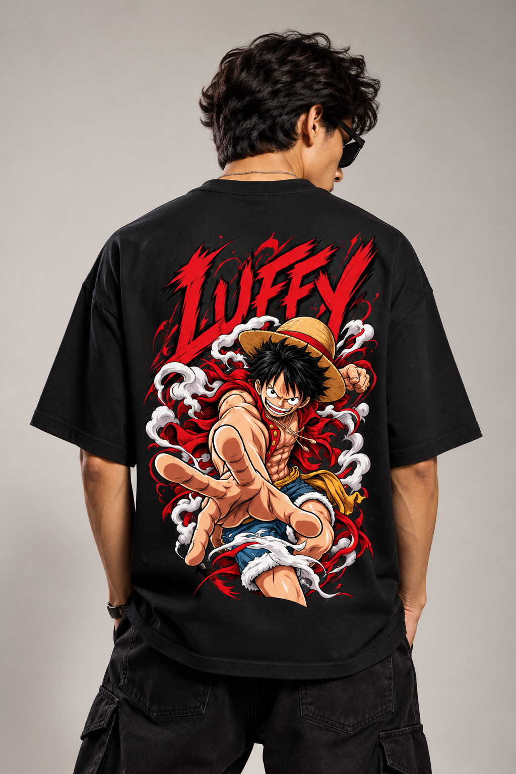 Luffy One Piece Oversized T-Shirt – Anime Graphic Streetwear Tee black