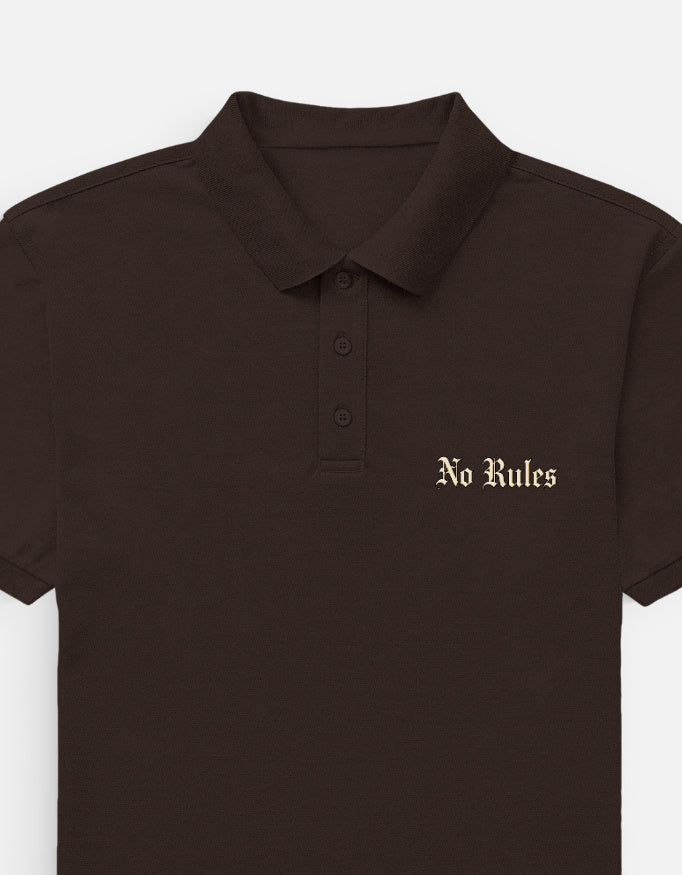 Maroon polo shirt with a green and white logo on a light gray background