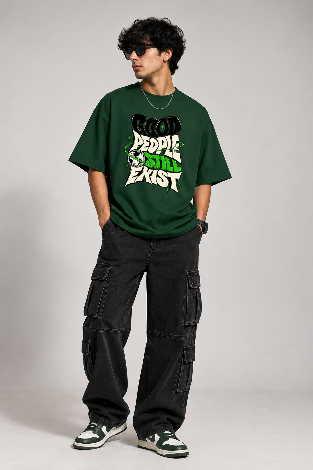 good people still exist model wearing front black green