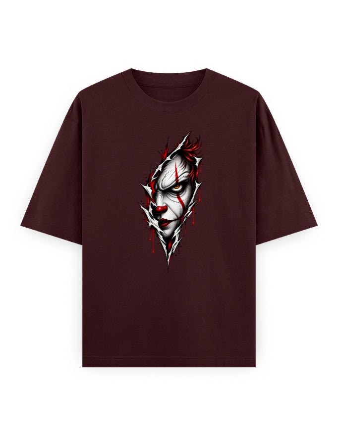 maroon oversized joker tshirt