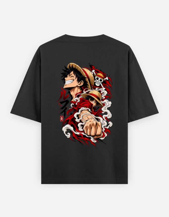 monkey d luffy back side oversized tshirt black