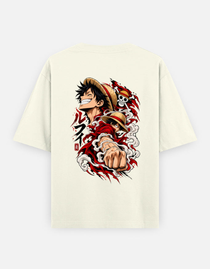 monkey d luffy back side oversized tshirt offWhite