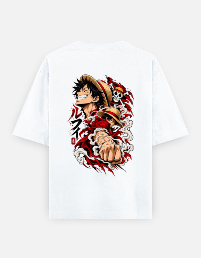 monkey d luffy back side oversized tshirt white